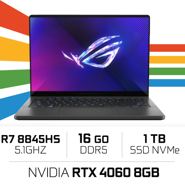ASUS ROG Zephyrus GA403UV-Q80W AMD Ryzen 7 8845HS/16GB/1TB SSD/RTX 4060/14" PC Portables Gamer ASUS, Ultra Pc Gamer Maroc