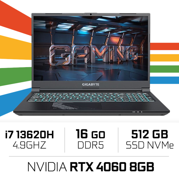 Gigabyte G5 KF5-H3FR353SD/i7 13620H/16GB/512GB/4060 8GB PC Portables Gamer Gigabyte, Ultra Pc Gamer Maroc