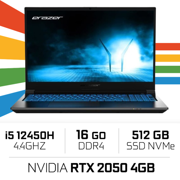 ERAZER Crawler E30e/i5 12450H/16GB/512GB/RTX 2050 PC Portables Gamer ERAZER, Ultra Pc Gamer Maroc