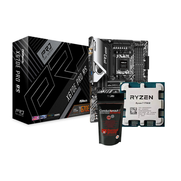 Bundle AMD Ryzen 7 7700X (4.5 GHz / 5.4 GHz) Tray + ASRock X670E Pro RS + Thermal Grizzly Kryonaut (1 gramme) Processeurs Ult...