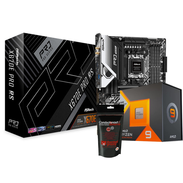 Bundle AMD Ryzen 9 7950X3D (4.2 GHz / 5.7 GHz) + ASRock X670E Pro RS + Thermal Grizzly Kryonaut (1 gramme) Processeurs UltraP...