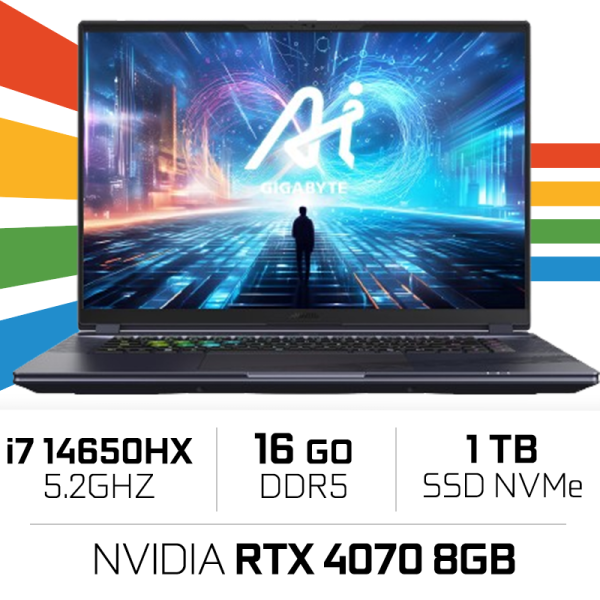 Gigabyte AORUS 16X ASG-53FRC54SH /i714650HX/16GB DDR5 / 1TB/RTX 4070 8GB PC Portables Gamer Gigabyte, Ultra Pc Gamer Maroc