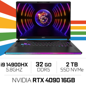 MSI Raider GE68HX 14VIG i9-14900HX/32GB/2TB SSD/RTX4090 16GB/ 16" 240Hz IPS PC Portables Gamer MSI, Ultra Pc Gamer Maroc