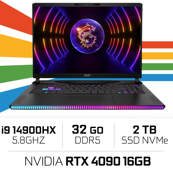MSI Raider GE68HX 14VIG i9-14900HX/32GB/2TB SSD/RTX4090 16GB/ 16" 240Hz IPS PC Portables Gamer MSI, Ultra Pc Gamer Maroc
