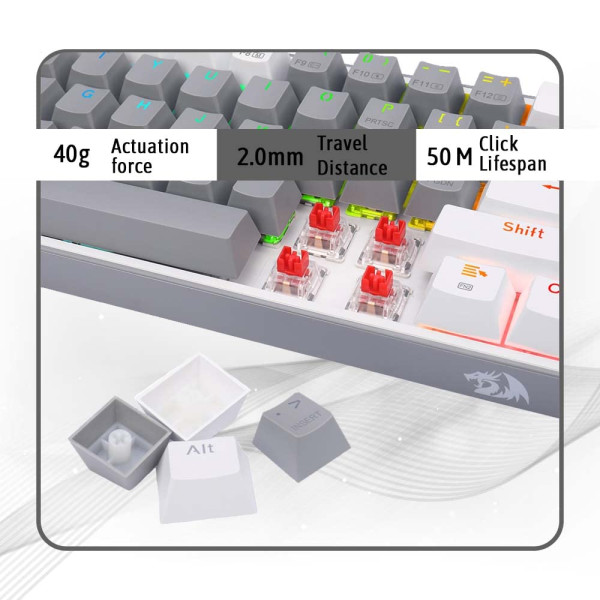 Redragon K616 Fizz PRO 60% Wireless RGB Red Switches (White/Gray) Claviers Redragon, Ultra Pc Gamer Maroc