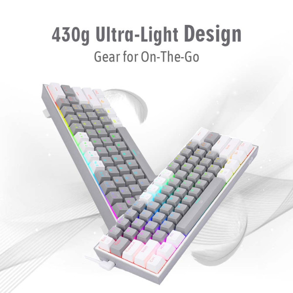 Redragon K616 Fizz PRO 60% Wireless RGB Red Switches (White/Gray) Claviers Redragon, Ultra Pc Gamer Maroc