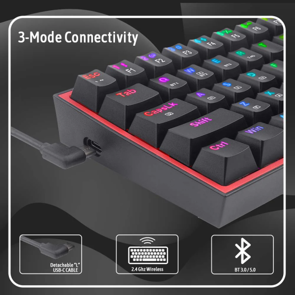 Redragon K616 Fizz PRO 60% Wireless RGB Red Switches (Black) Claviers Redragon, Ultra Pc Gamer Maroc