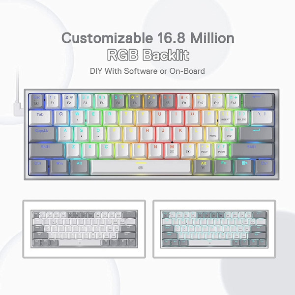 Redragon K617 Fizz 60% RGB Red Switches (White/Gray) Claviers Redragon, Ultra Pc Gamer Maroc