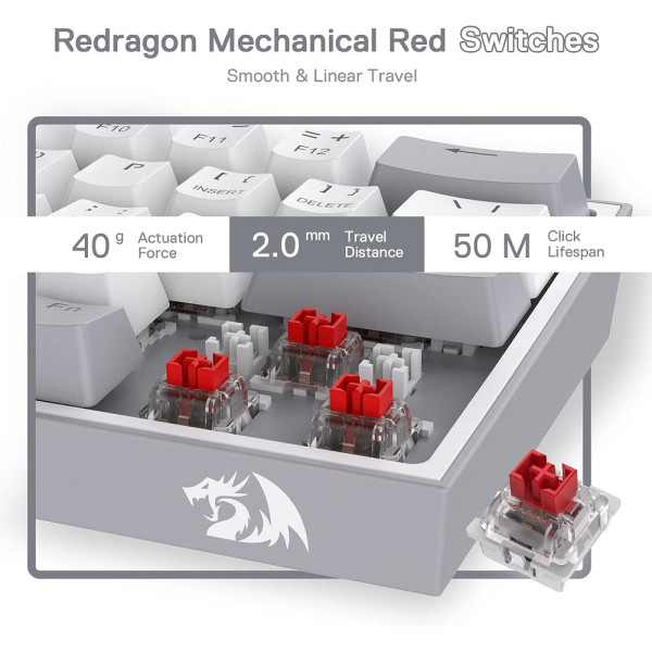 Redragon K617 Fizz 60% RGB Red Switches (Gray/White) Claviers Redragon, Ultra Pc Gamer Maroc