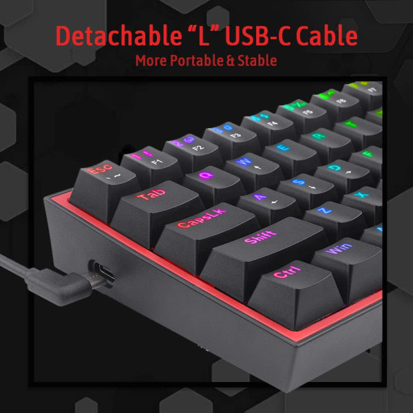 Redragon K617 Fizz 60% RGB Red Switches (Black) Claviers Redragon, Ultra Pc Gamer Maroc