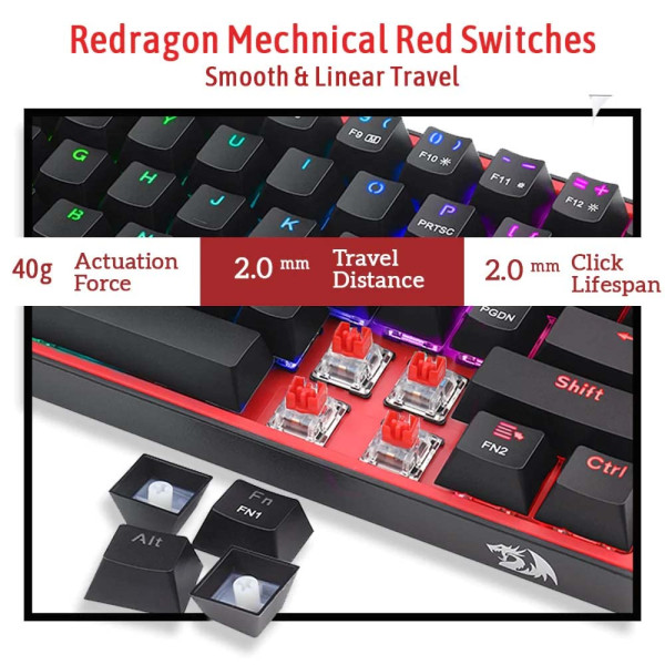 Redragon K617 Fizz 60% RGB Red Switches (Black) Claviers Redragon, Ultra Pc Gamer Maroc