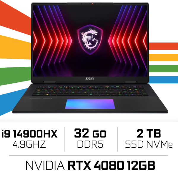MSI Titan 18 HX A14VHG-076ES i9-14900HX/32GB/2TB SSD/RTX4080 12GB/ 18" (SANS EMBALLAGE) PC Portables Gamer MSI, Ultra Pc Game...