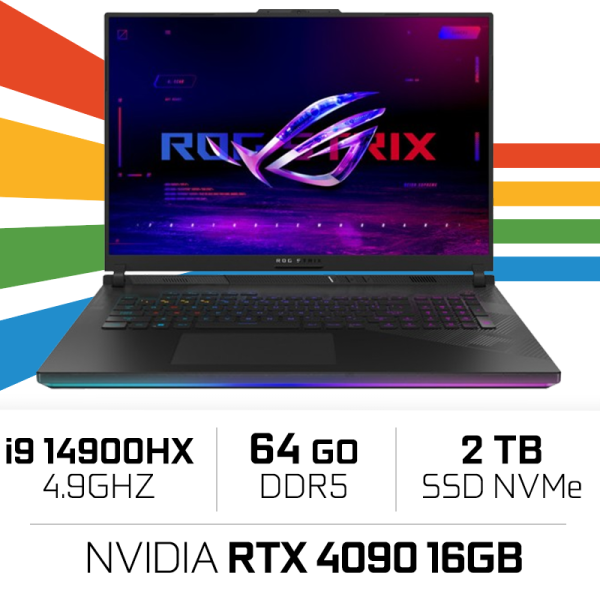 ASUS ROG STRIX SCAR 18 G834JYR-R6037W i9-14900HX/64GB/2TB SSD/RTX4090 16GB/ 18" (SANS EMBALLAGE) PC Portables Gamer ASUS, Ult...