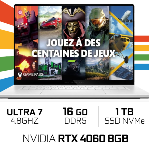 Asus ROG Zephyrus G16-GU605MV-Q28W intel Ultra 7 /16GB/1TB SSD/RTX 4060/16" OLED(SANS EMBALLAGE) PC Portables Gamer ASUS, Ult...