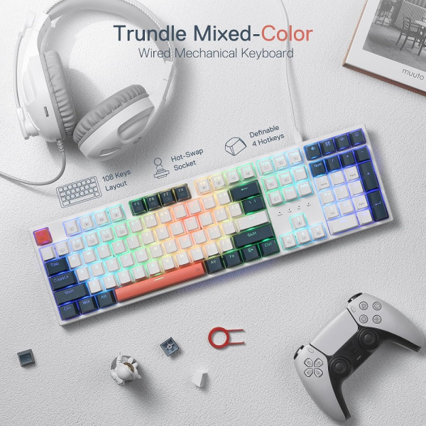 Redragon TRUNDLE K668 Wired RGB (Red Switches) Claviers Redragon, Ultra Pc Gamer Maroc