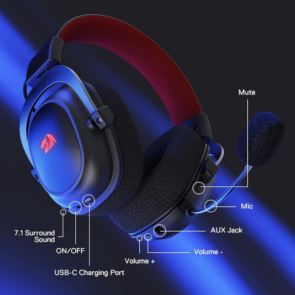 Redragon H510 PRO Zeus-X RGB Wireless Gaming Headset Casques Redragon, Ultra Pc Gamer Maroc