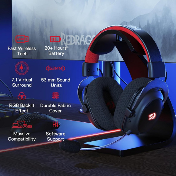 Redragon H510 PRO Zeus-X RGB Wireless Gaming Headset Casques Redragon, Ultra Pc Gamer Maroc