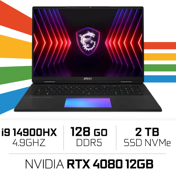 MSI Titan 18 HX A14VHG-076ES i9-14900HX/128GB/2TB SSD/RTX4080 12GB/ 18" (SANS EMBALLAGE) PC Portables Gamer MSI, Ultra Pc Gam...