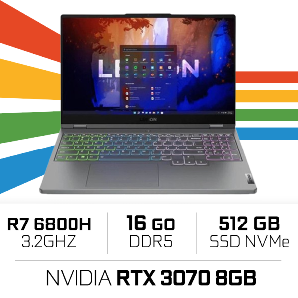 Lenovo Legion 5 15ARH7H R7 6800H/16GB/512GB SSD/RTX3070/15.6'' PC Portables Gamer Lenovo, Ultra Pc Gamer Maroc