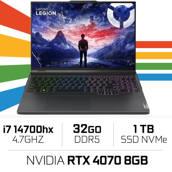 Lenovo Legion Pro 5 16IRX9 i7-14700HX/32GB DDR5/1TB SSD/RTX 4070 PC Portables Gamer Lenovo, Ultra Pc Gamer Maroc