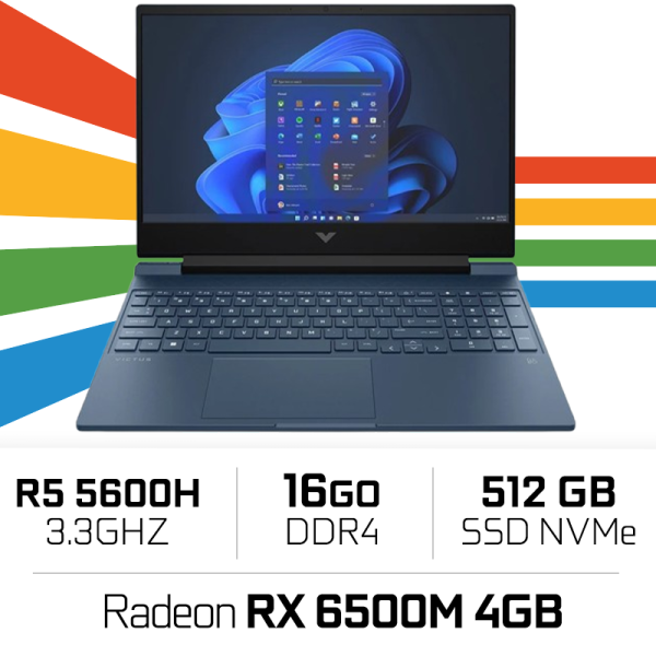 HP VICTUS 15-fb0160nf AMD R5 5600H/16GB/512GB SSD/RX 6500M 4GB/15,6'' PC Portables Gamer Hewlett-Packard, Ultra Pc Gamer Maroc