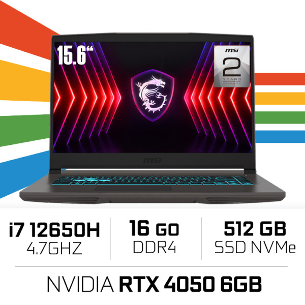 MSI Thin B12VE i7-12650H/16GB DDR4/512GB SSD/RTX4050 6GB/15.6'' 144Hz PC Portables Gamer MSI, Ultra Pc Gamer Maroc