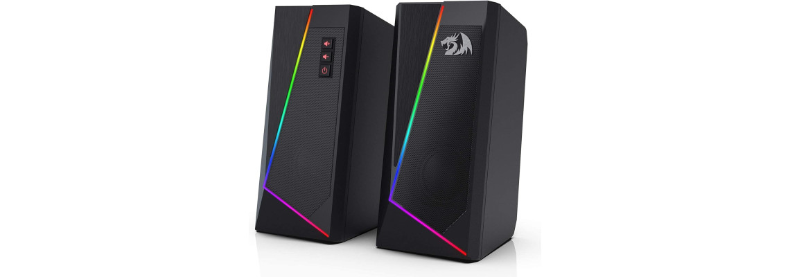 Haut-parleurs PC Gaming Redragon GS513 - Stéréo 2.0, Rétroéclairage Rouge, Alimentation USB, Câble 3.5mm
