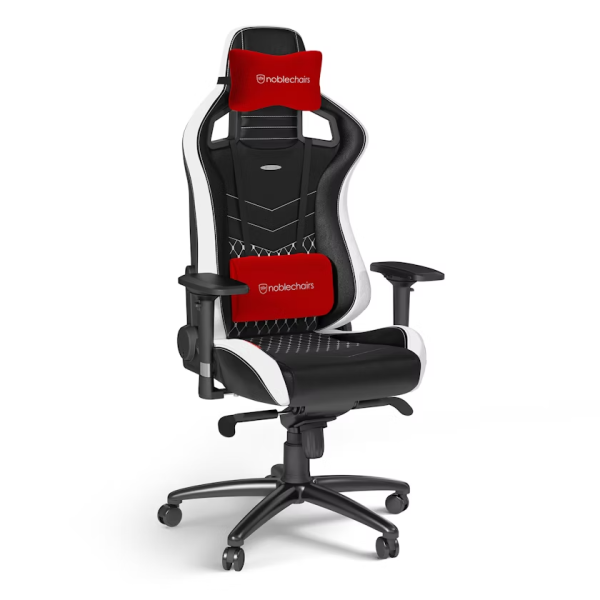 Noblechairs EPIC Real Leather Black/Red/White Chaise gamer Noblechairs, Ultra Pc Gamer Maroc