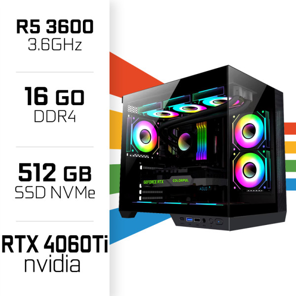 PC Gamer UltraPC Ryzen 5 3600 /16GB/512GB SSD/RTX4060Ti PC Gamer Standard UltraPC, Ultra Pc Gamer Maroc