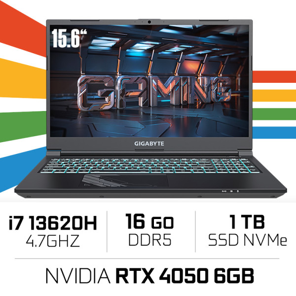 Gigabyte G5 MF5-H2ES354KD i7 13620H/16GB DDR5/1TB SSD/RTX4050 6GB/15.6'' 144Hz PC Portables Gamer Gigabyte, Ultra Pc Gamer Maroc