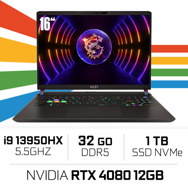 MSI Vector GP68 HX 13VH-075FR i9-13950HX/32GB DDR5/1TB SSD/RTX4080 12GB/16'' 144Hz W11 PC Portables Gamer MSI, Ultra Pc Gamer...