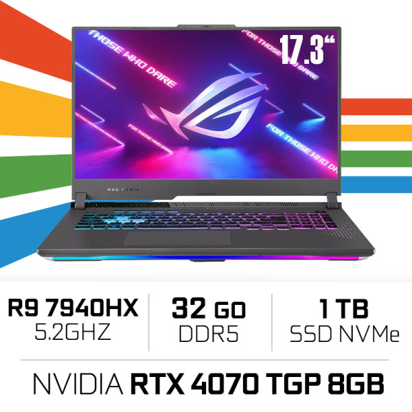 ASUS ROG Strix G17 G713PI-HX120W R9 7940HX/32GB DDR5/1TB SSD/RTX4070 TGP 140W 8GB/ 17.3" 144Hz (SANS EMBALLAGE) PC Portables ...