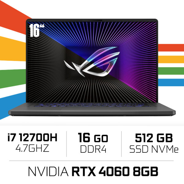 ASUS ROG Zephyrus G16 GU603ZV-N48W Intel Core i7 12700H /16GB/512GB SSD/RTX 4060 8GB/16" 165Hz (SANS EMBALLAGE) PC Portables ...
