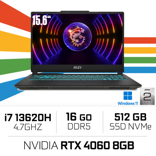 MSI CYBORG 15 A13VF-1474MA i7 13620H/16GB DDR5/512GB/RTX4060 8GB/15.6" 144Hz W11 PC Portables Gamer MSI, Ultra Pc Gamer Maroc