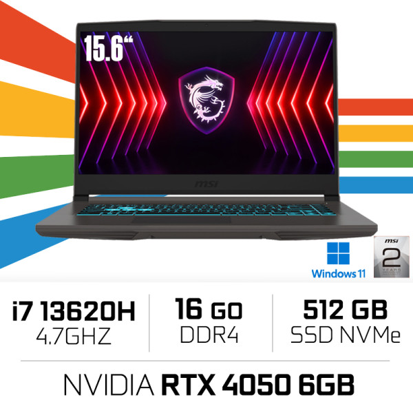 MSI THIN B13VE-2474MA i7 13620H/16GB DDR4/512GB/RTX4050 6GB 15.6" 144Hz W11 PC Portables Gamer MSI, Ultra Pc Gamer Maroc