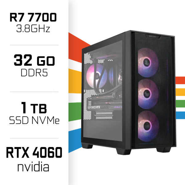 PC Gamer UltraPC Ryzen 7 7700/32GB DDR5/1TB SSD/RTX4060 PC Gamer Avancé UltraPC, Ultra Pc Gamer Maroc