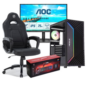 FULL SETUP Gamer UltraPC AMD R5 5600G + AOC 24B2XH/EU + HYBROK HPG200 PACK 4in1 + Skillchairs Fighter Setup Complet UltraPC, ...