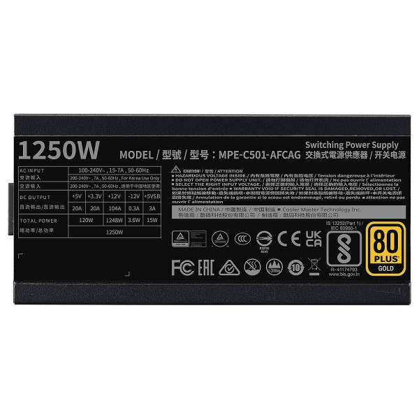 Cooler Master MWE Gold 1250 Full Modular V2 ATX 3.0 80PLUS GOLD 1250W Alimentations PC Cooler Master, Ultra Pc Gamer Maroc