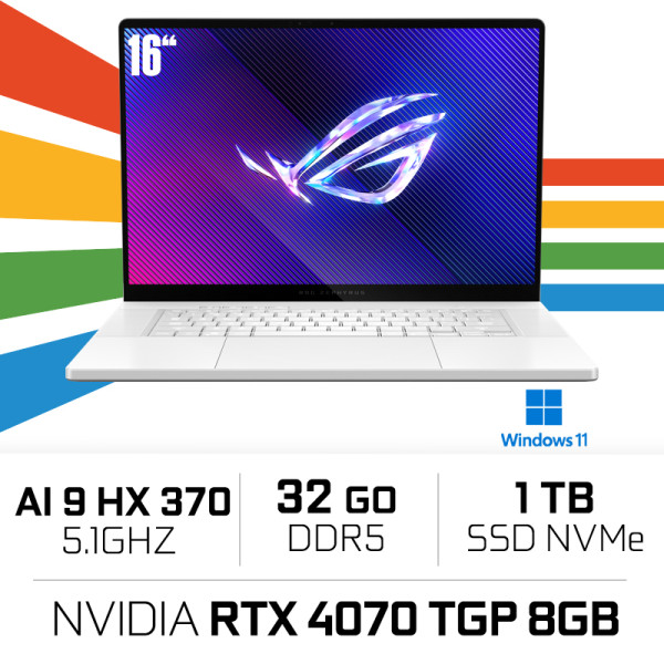 ASUS ROG Zephyrus G16 GA605WI-DR1W Ryzen AI 9 HX 370/32GB DDR5/1TB SSD/RTX 4070 8GB/16" OLED 2.5K 240Hz (SANS EMBALLAGE) PC P...