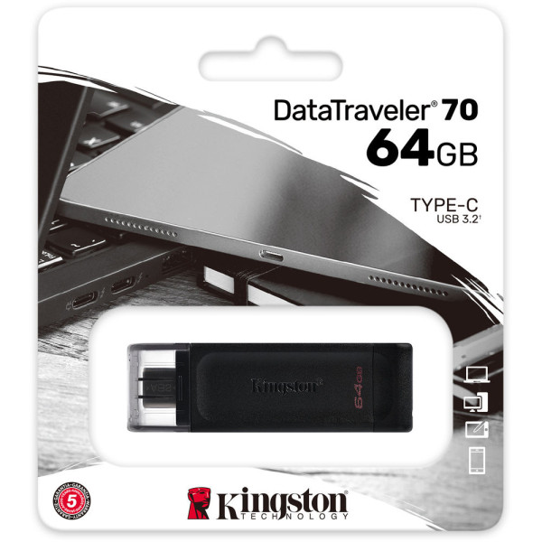 Clé USB Kingston 64GB DataTraveler 70 USB 3.2 Gen 1 Type-C Stockage externe Kingston, Ultra Pc Gamer Maroc