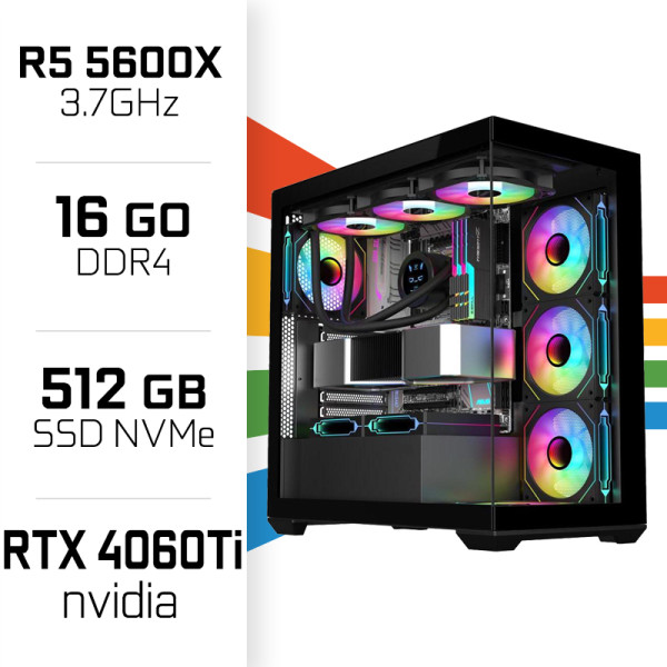 PC Gamer UltraPC Ryzen 5 5600X/16GB/512GB SSD/RTX4060Ti PC Gamer Avancé UltraPC, Ultra Pc Gamer Maroc