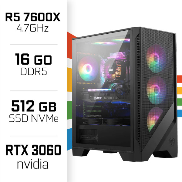 PC Gamer UltraPC Ryzen 5 7600X/16GB DDR5/512GB SSD/RTX3060 12GB PC Gamer Avancé UltraPC, Ultra Pc Gamer Maroc