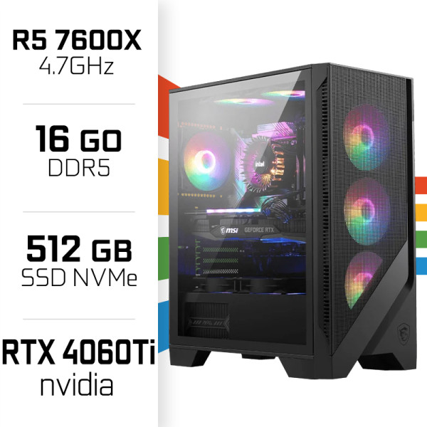 PC Gamer UltraPC Ryzen 5 7600X/16GB DDR5/512GB SSD/RTX4060Ti PC Gamer Avancé UltraPC, Ultra Pc Gamer Maroc