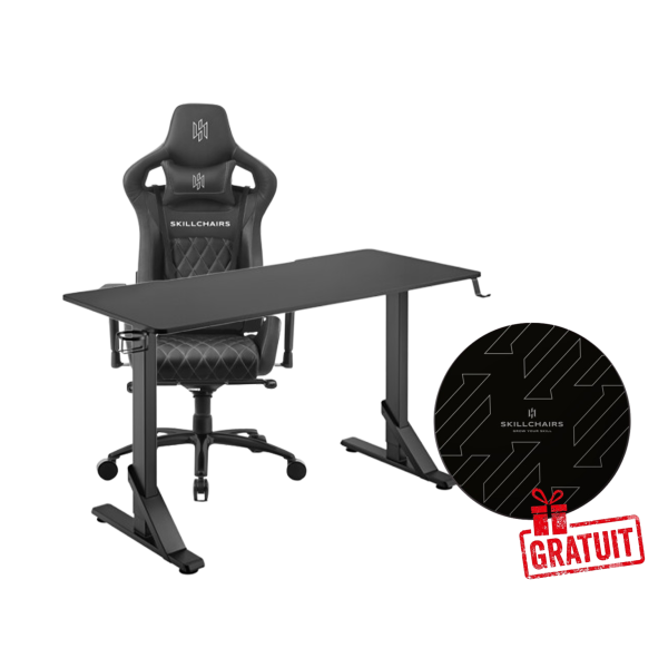 SKILLCHAIRS Throne Series Black/Black+SKILLDESK GMD3-140+SKILLCHAIRS VERONA FLOOR MAT BUNDLES UltraPC, Ultra Pc Gamer Maroc