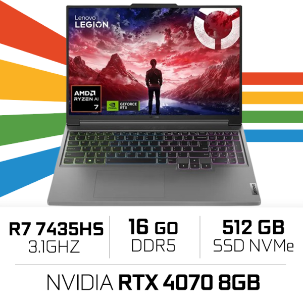 Lenovo Legion Slim 5 16ARP9 R7 7435HS/16GB/512GB SSD/RTX4070/16'' PC Portables Gamer Lenovo, Ultra Pc Gamer Maroc