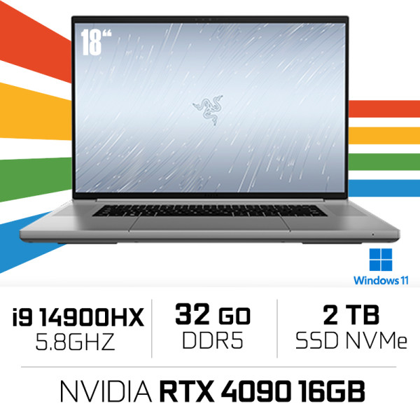 Razer Blade 18 RZ09-05092FM4 i9-14900HX/32GB DDR5/2TB SSD/RTX4090 16GB/18'' 4K 200Hz (Sans emballage) PC Portables Gamer Raze...