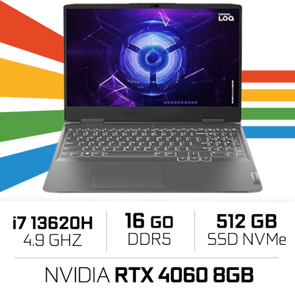 Lenovo LOQ 15IRH8 Intel i7-13620H/16GB/512GB SSD/RTX4060/15.6''(SANS EMBALLAGE) PC Portables Gamer Lenovo, Ultra Pc Gamer Maroc