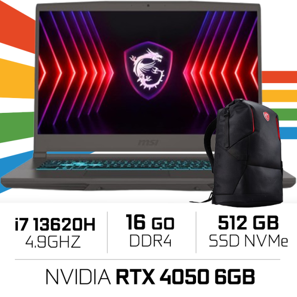 MSI THIN 15 B13VE-2659MA Intel i7-13620H/16GB DDR4/512GB SSD/RTX 4050 6GB/15.6″ 144Hz/Win11 PC Portables Gamer MSI, Ultra Pc ...