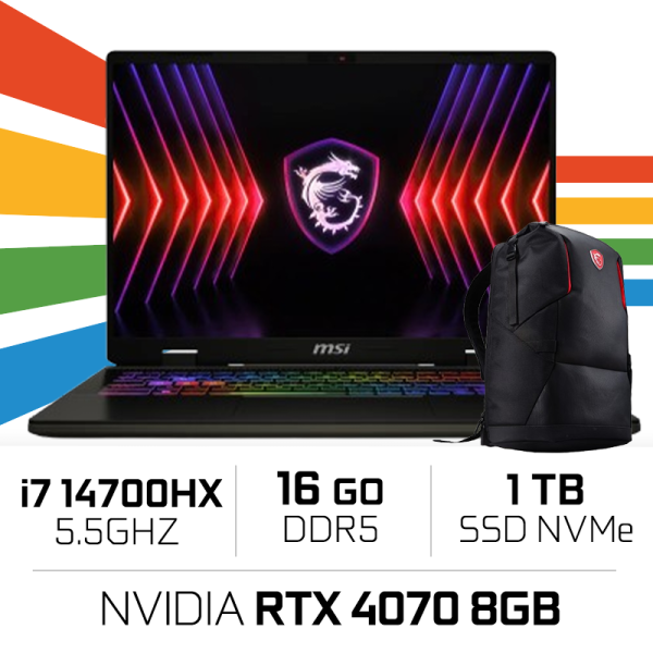 MSI SWORD 16 HX B14VGKG-851MA Intel i7-14700HX/16GB DDR5/1TB SSD/RTX 4070 8GB/16″ 165Hz/Win11H PC Portables Gamer MSI, Ultra ...