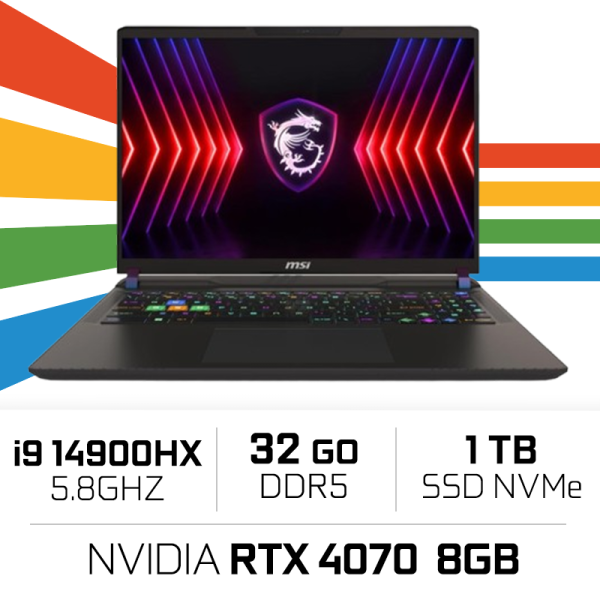 MSI VECTOR 16 HX A14VGG-426MA Intel i9-14900HX/32GB DDR5/1TB SSD/RTX 4070 8GB/16" 240Hz/Win11 PC Portables Gamer MSI, Ultra P...